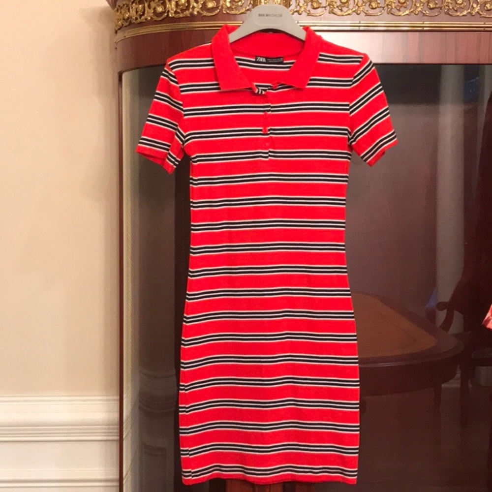 Zara Cotton blend striped red black mini dress sz.S